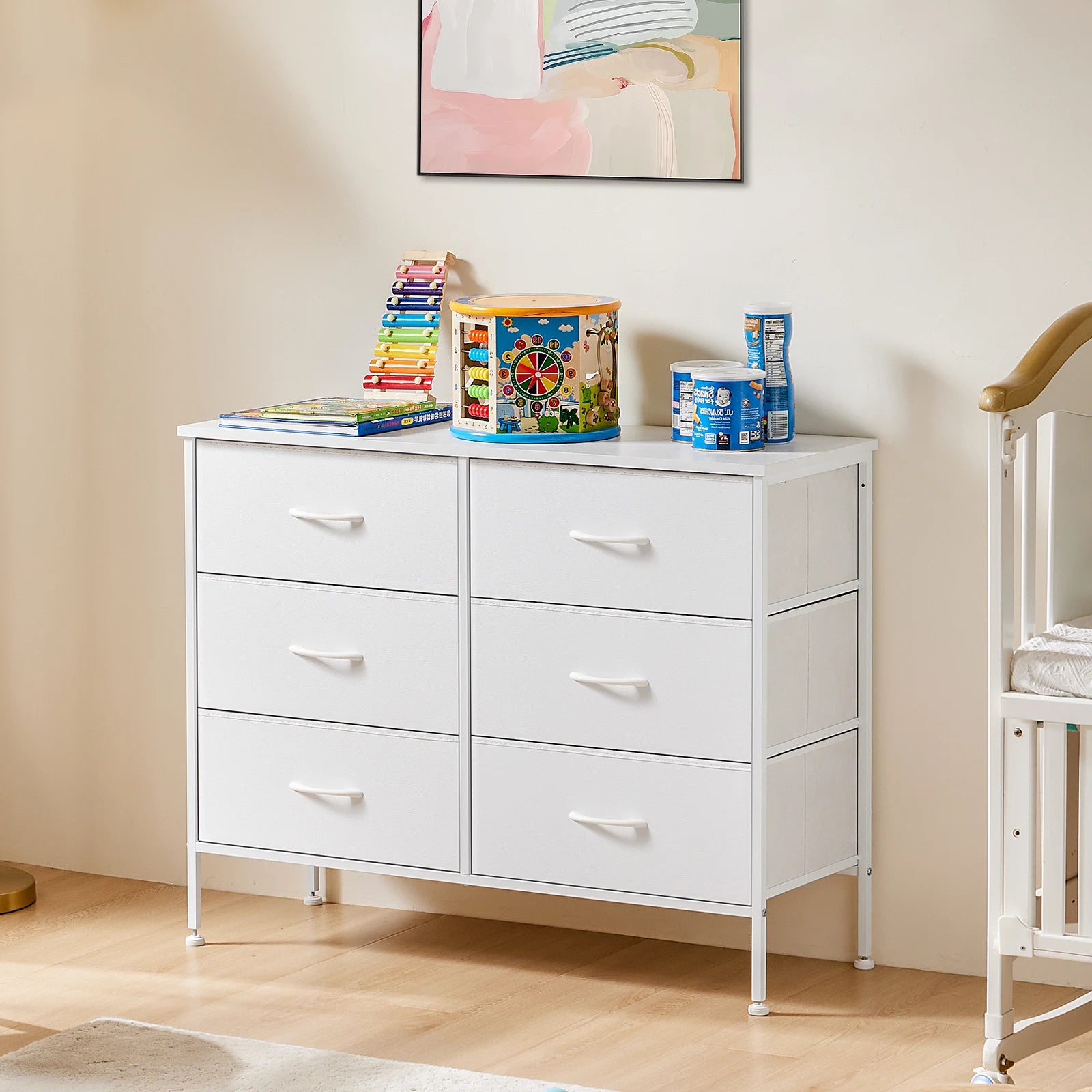 Nightstand 6 Fabric Drawers Dresser Storage Cabinet Furniture