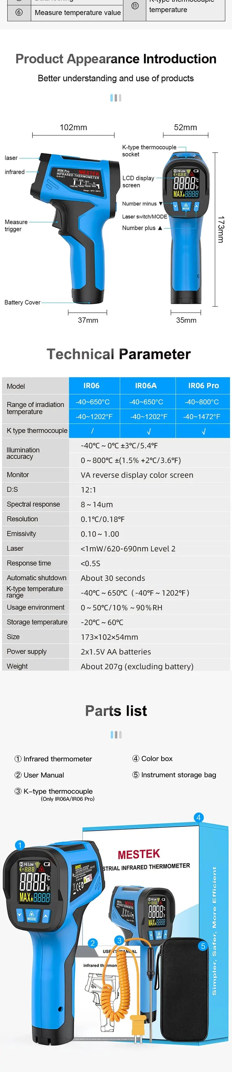 -40 to 800 Degree Digital Infrared Laser Thermometer Non-Contact