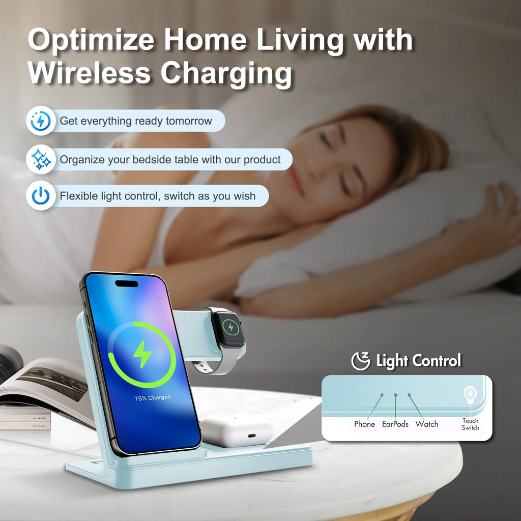 3 In 1 Magnetic Wireless Charger Stand 15W Fast Charging Dock Station Multiple Devices for iPhone