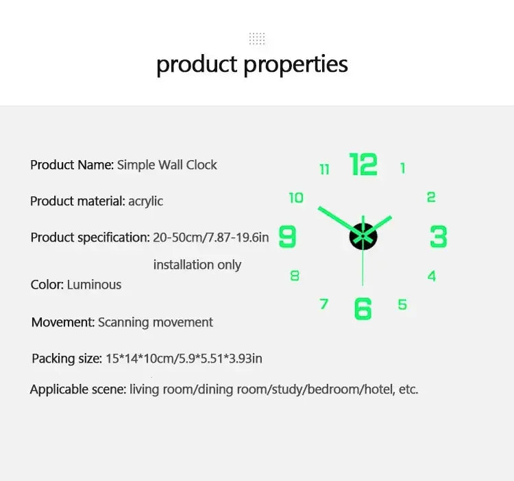 Creative Simple Luminous Wall Sticker Digital Clock
