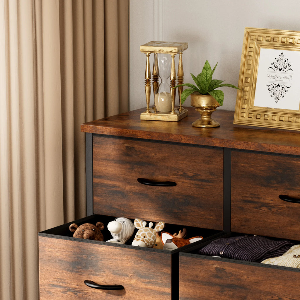 Nightstand 6 Fabric Drawers Dresser Storage Cabinet Furniture