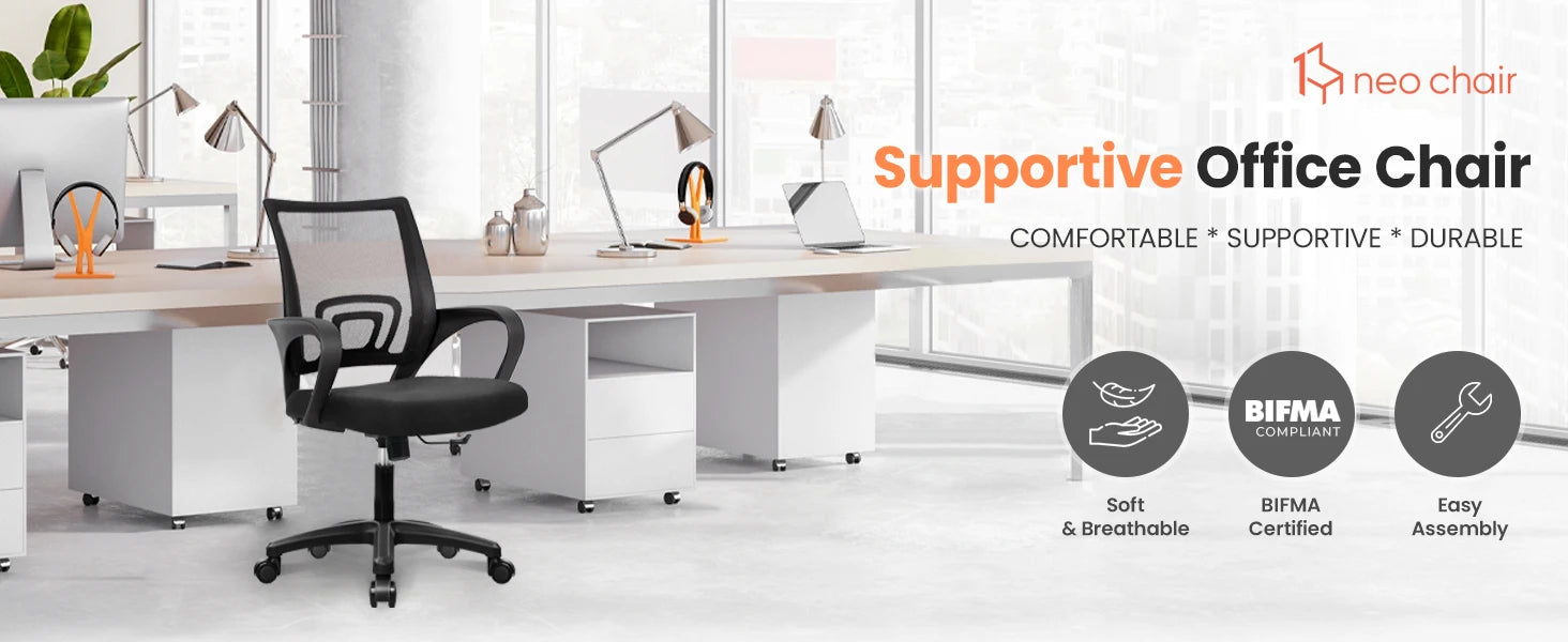 Black Mesh Office Chair Mid Back Lumbar Support Adjustable Height Swivel For Home Computer Desk Task