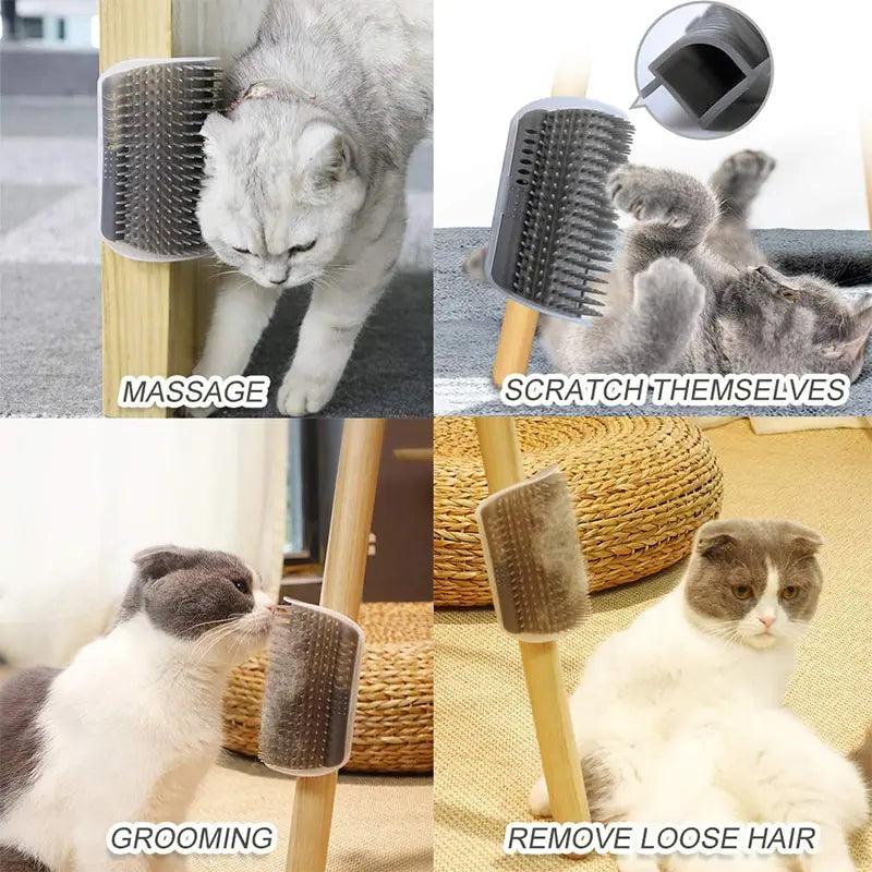 Massage Pet Cat Brush Corner Scraper Hair Remover With Removable Scratcher Comb