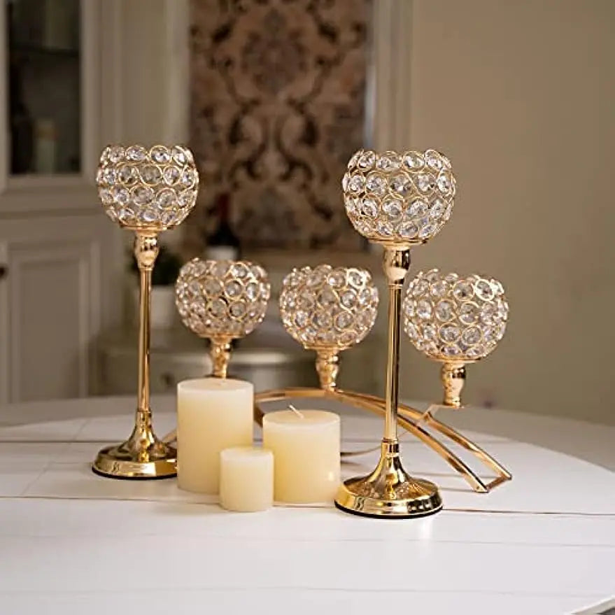 Gold Candle Holders for Table Centerpieces, Candelabra Stand, 3 Arm Candle for Multi-rooms.