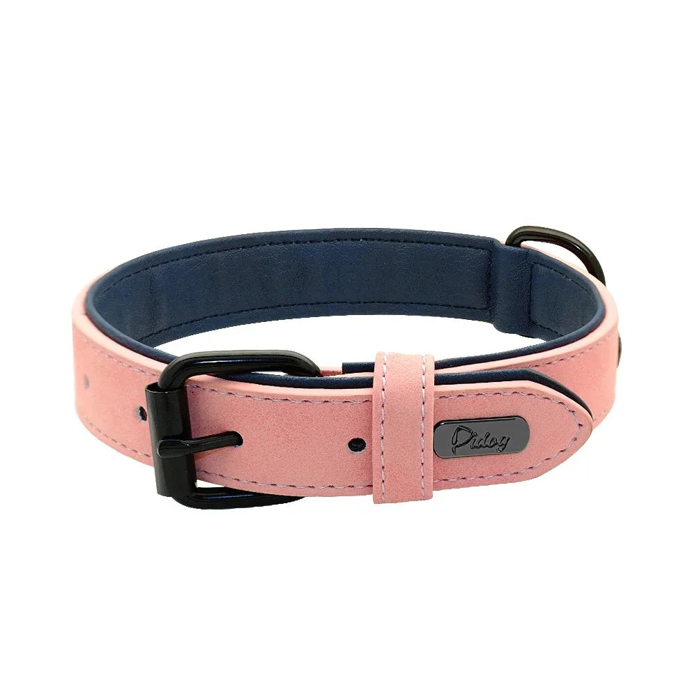 Personalized Name ID Tags Leather Dog Collars Custom Text Name