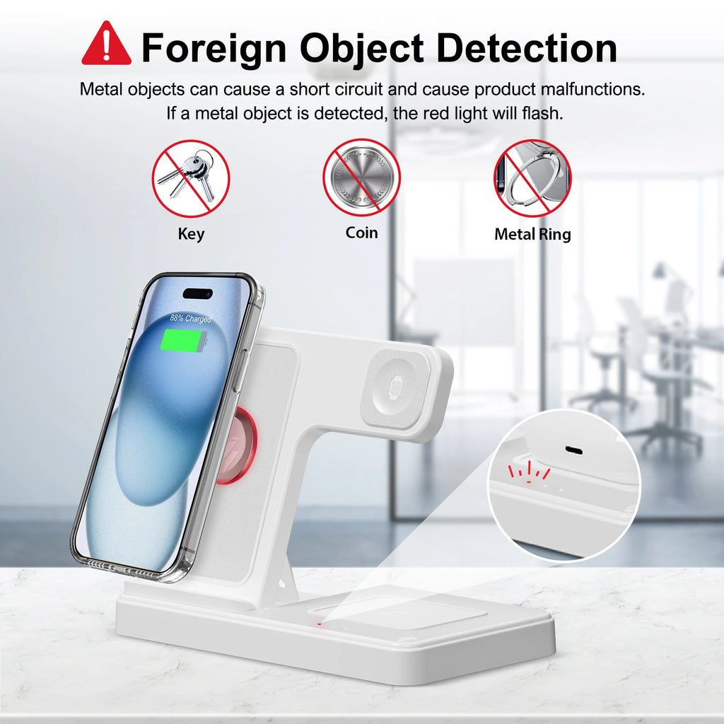 3 In 1 Magnetic Wireless Charger Stand 15W Fast Charging Dock Station Multiple Devices for iPhone