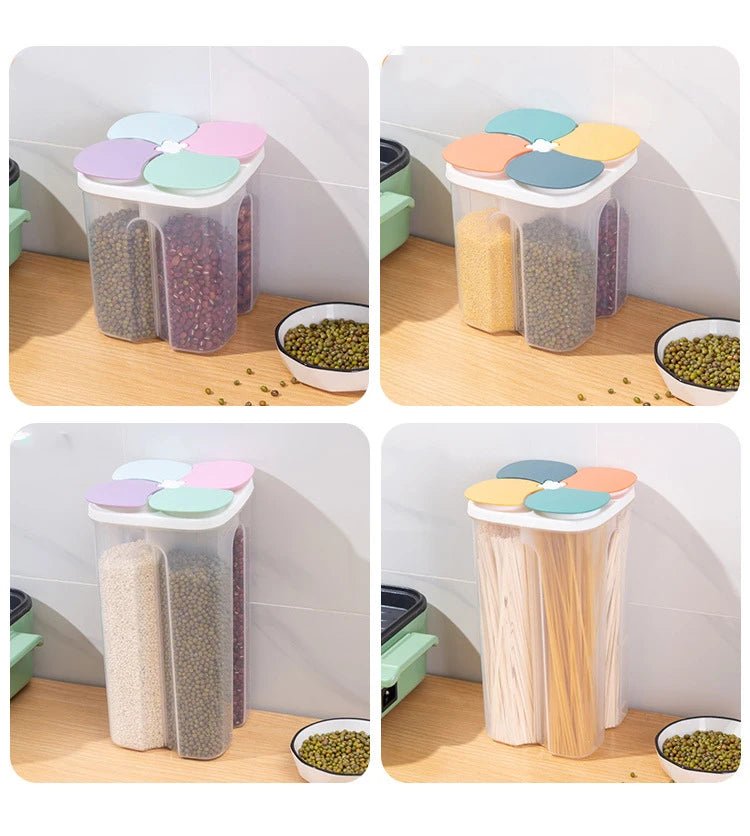 Kitchen Food Storage Box Plastic 4 grids Sealed Food Container Moisture-proof - Lovies Kitchenwares