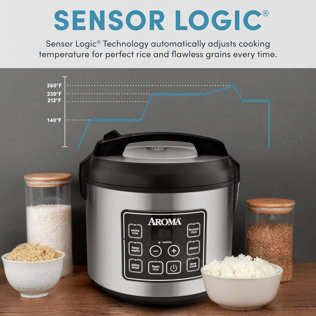 20-Cup Digital Rice Cooker with Slow Cooker & Steam Functions, Black Exterior