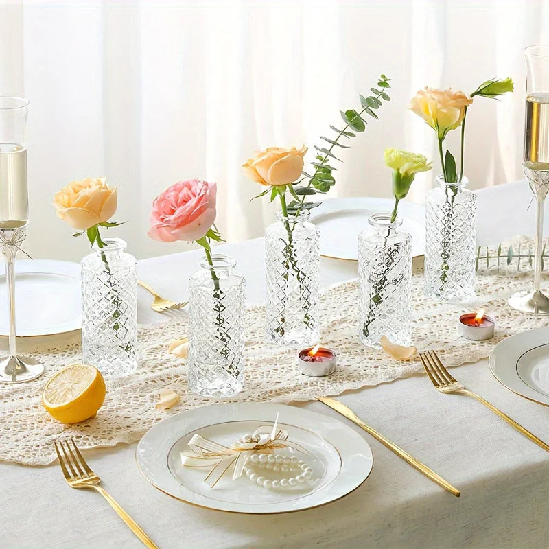 Small Diamond Bud Mini Flower Centerpiece Decorative Glass Vase Set Of 12