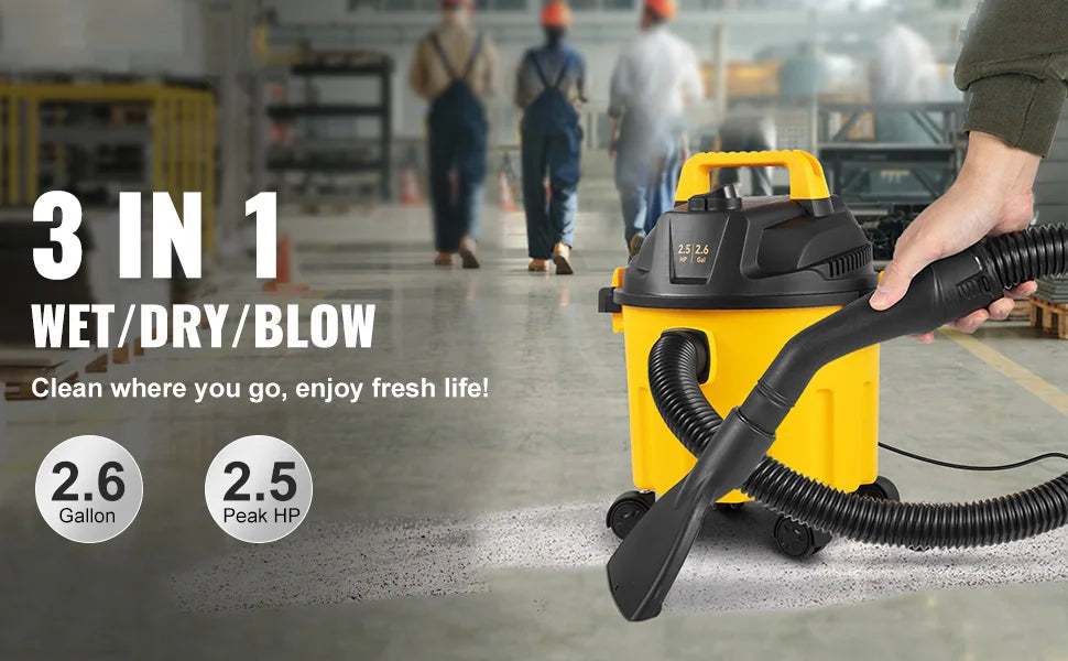 Wet Dry Vac 2.6 Gallon 2.5 Peak HP 3 in 1 Portable Shop Vacuum