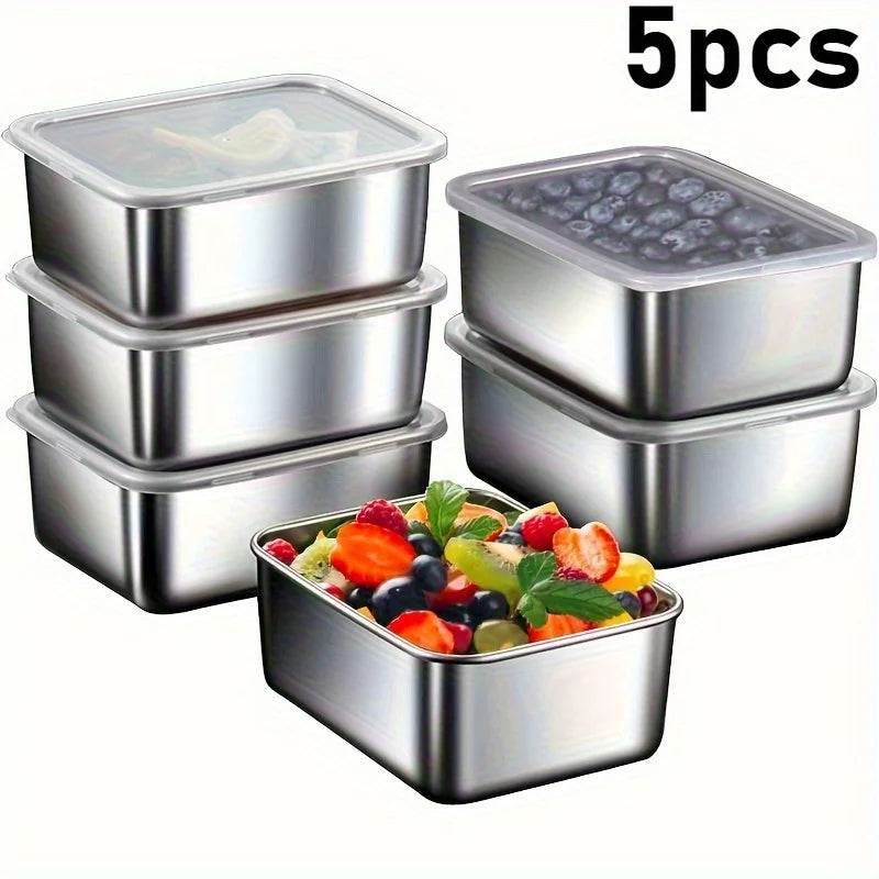 5pc Airtight Dishwasher Safe Stainless Steel Food Storage Containers Set