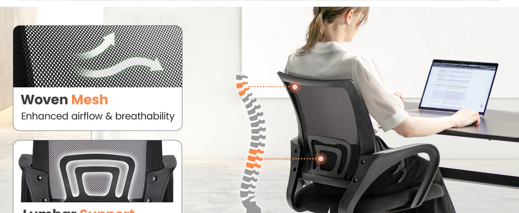 Black Mesh Office Chair Mid Back Lumbar Support Adjustable Height Swivel For Home Computer Desk Task