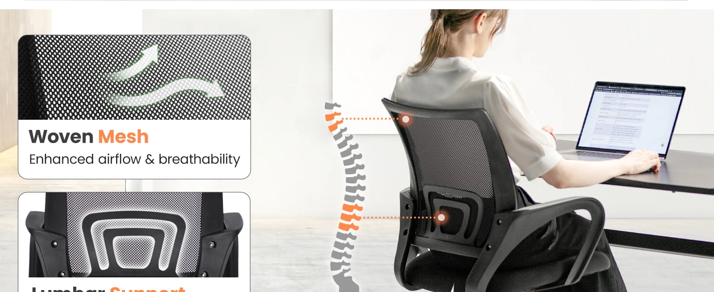Black Mesh Office Chair Mid Back Lumbar Support Adjustable Height Swivel For Home Computer Desk Task