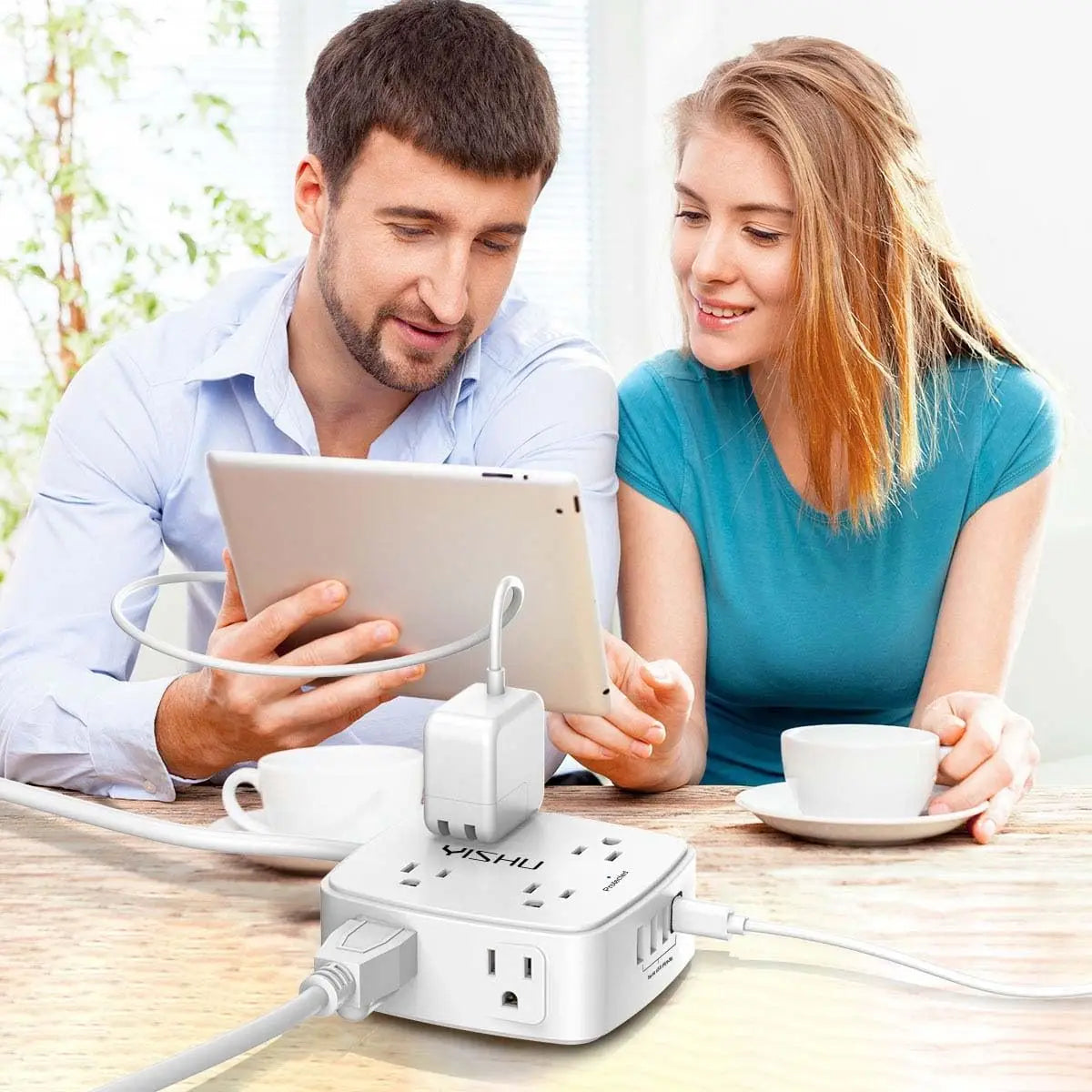 8 Outlet Surge Protector with 4 USB Ports, 6ft Cord, Flat Plug, Wall Mount, 3-Side Design, ETL