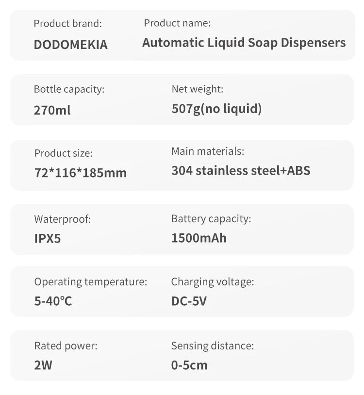 Kitchen Soap and/or Hand Sanitizer Automatic Sensor With Smart Electric Dispenser 304 Stainless Steel