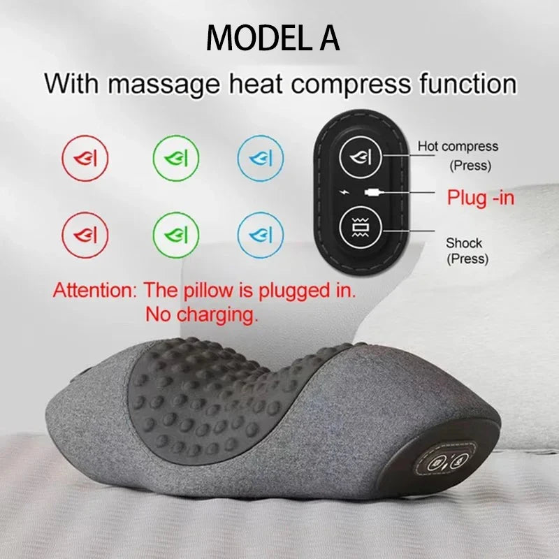 Electric Cervical Pillow Neck & Shoulder Massager with Hot Compress Heating Vibration Pillow Back Traction