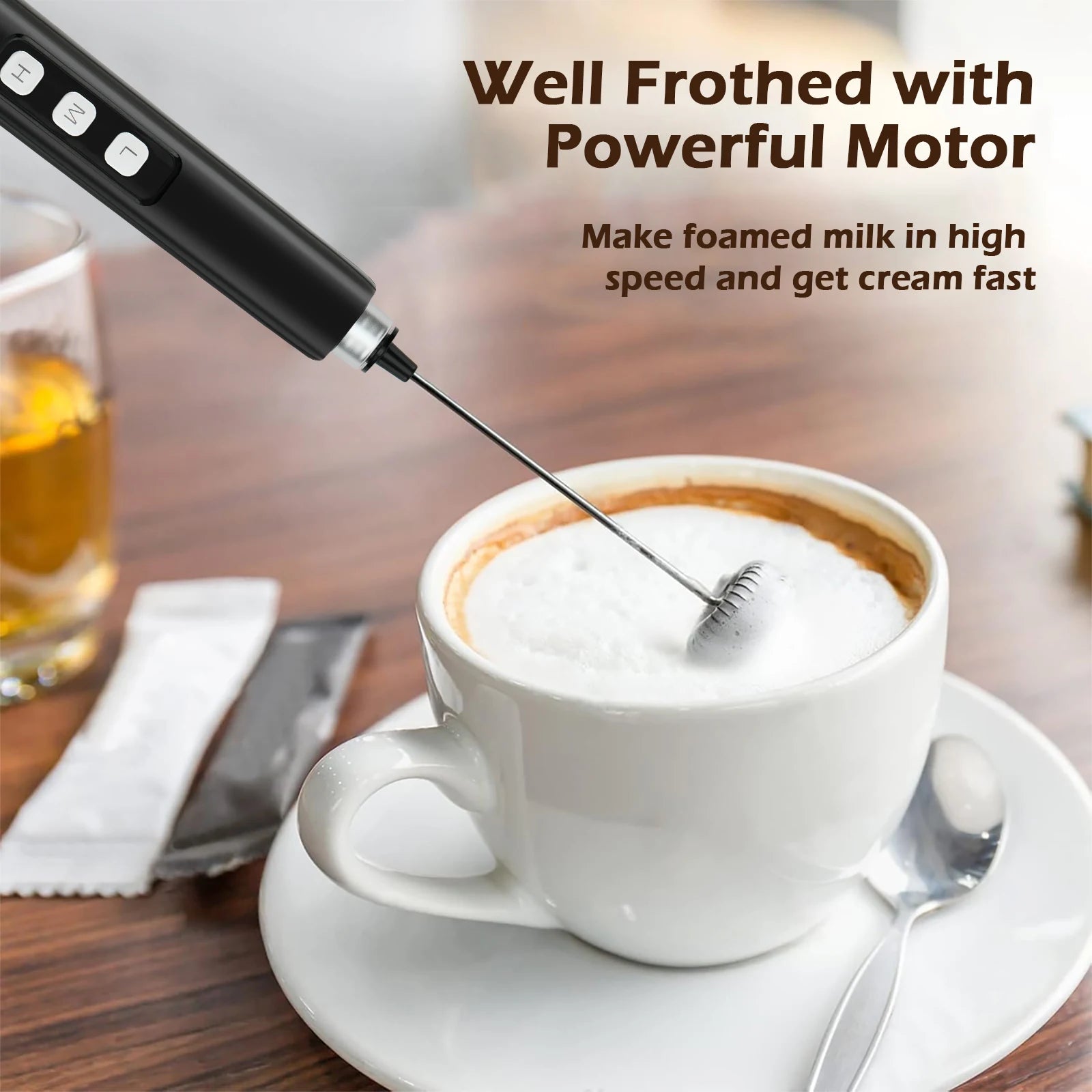 Electric Milk Frother - 3 Speeds, Handheld Foam Maker for Latte, Cappuccino, Hot Chocolate - USB Rechargeable