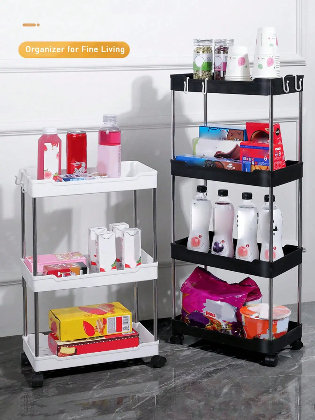 1pcs 3/4 Tier Rolling Multi-Purpose Utility Cart Storage Shelf & Movable
