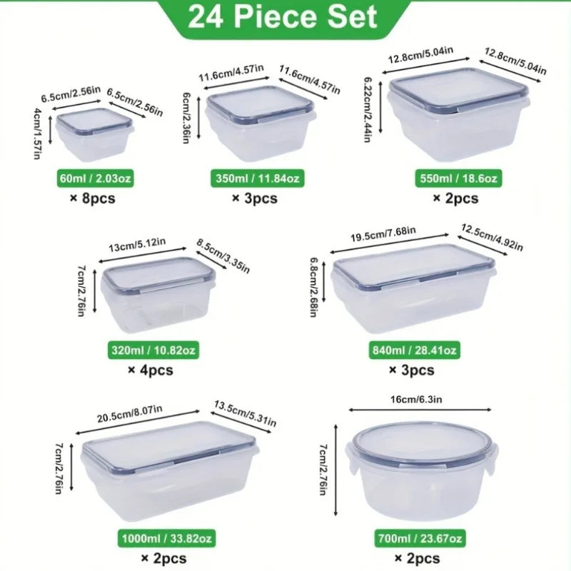 24 Airtight Multi-Food Storage Container Set With Lids & Labels -Microwave, Freezer, Refrigerator & Dishwasher Safe