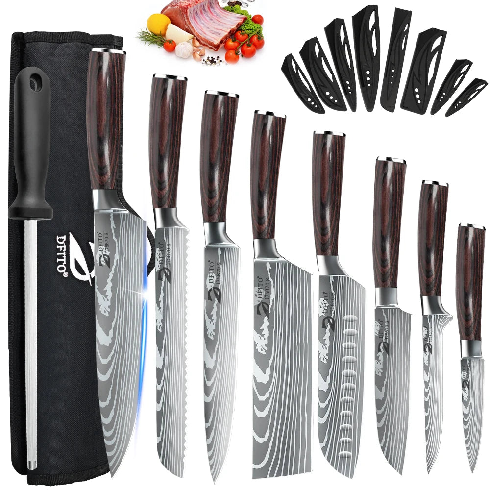 Stainless Steel Kitchen Knife Set Ultra Sharp Cleaver and Utility Knife With Nylon Bag