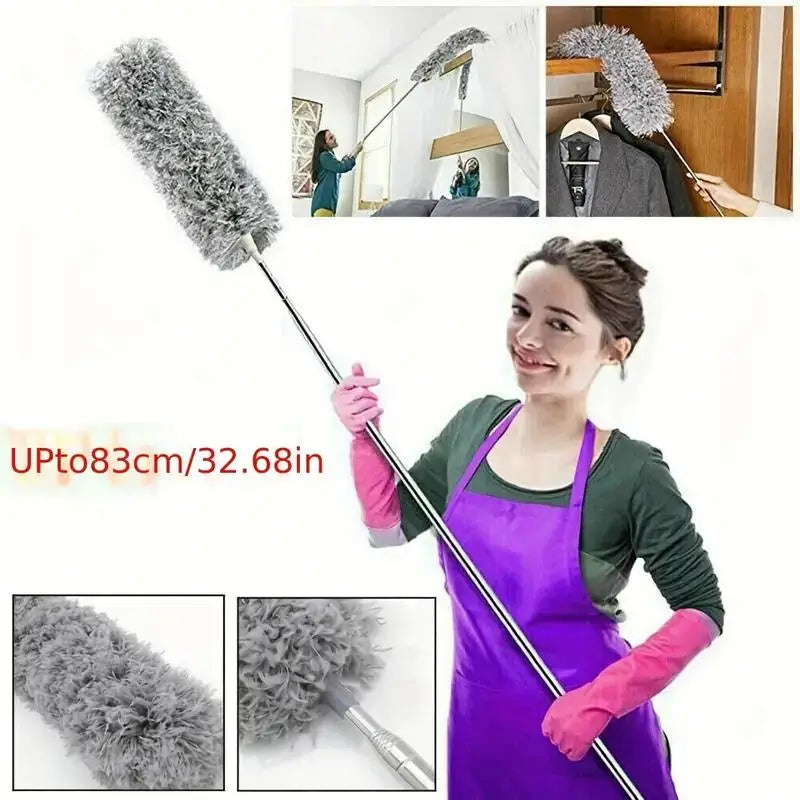 47" Extendable Microfiber Duster Pole - Bendable Stainless Steel Brush for Ceiling/Furniture/Car, Washable