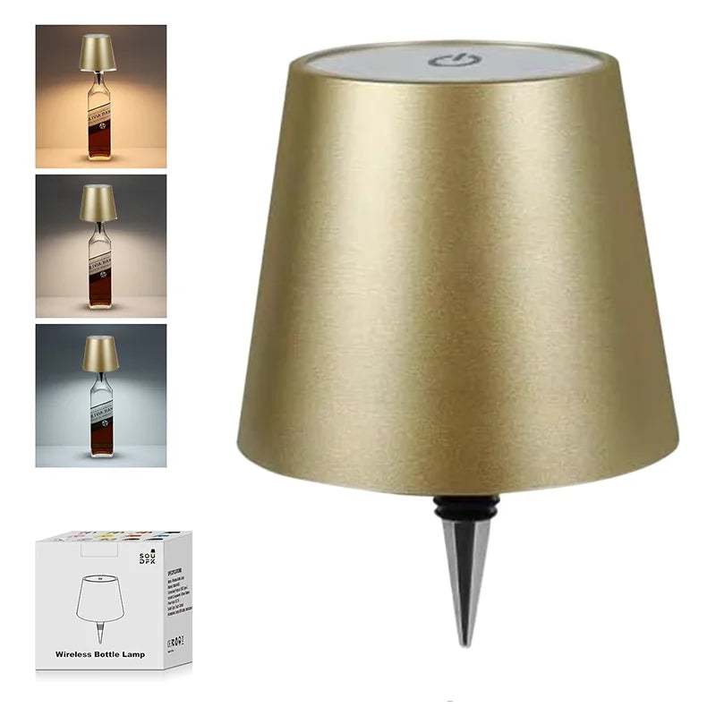 Wireless Bottle Table Touch Control Lamp With 3 Colors & Dimming Night Lamp