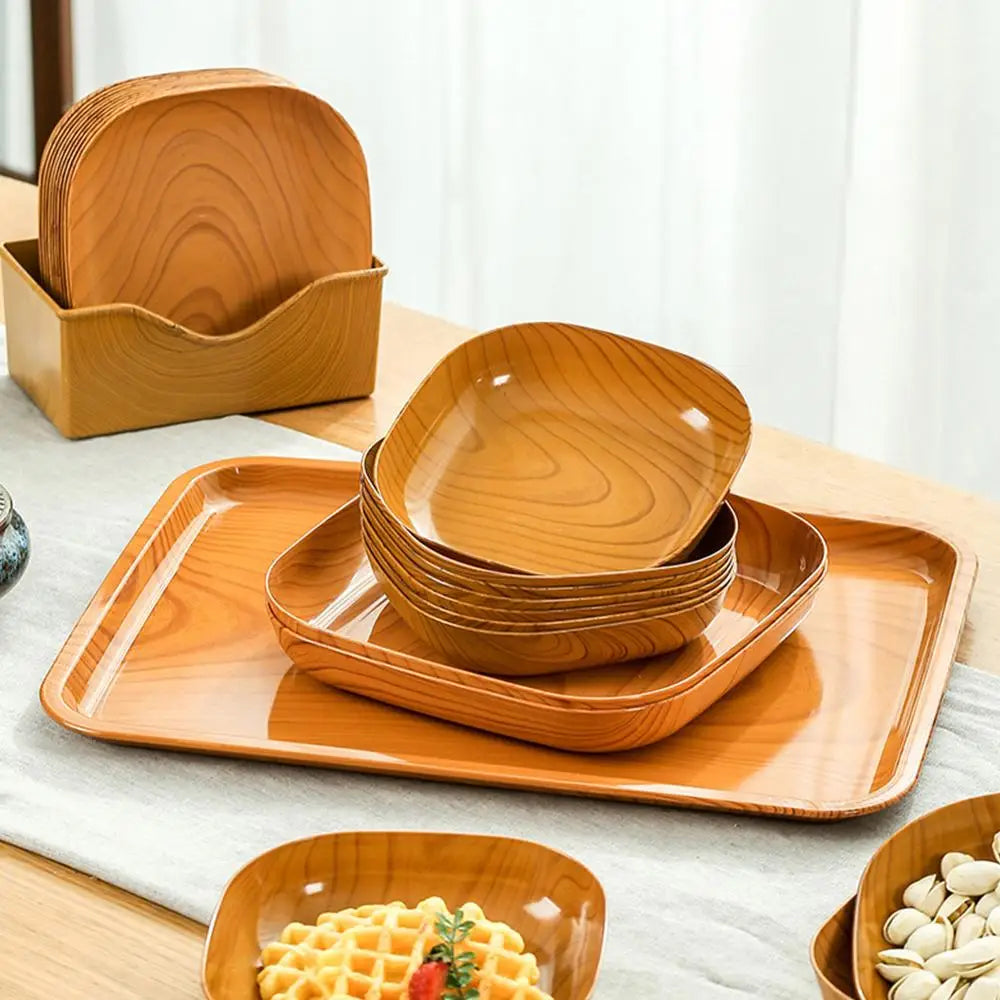 10PCS Japanese-style Plastic Dish Multifunctional Simple Imitation Wood Grain Bone Spitting Dish