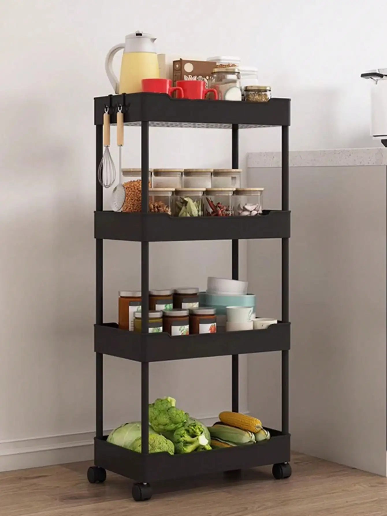 1pcs 3/4 Tier Rolling Multi-Purpose Utility Cart Storage Shelf & Movable