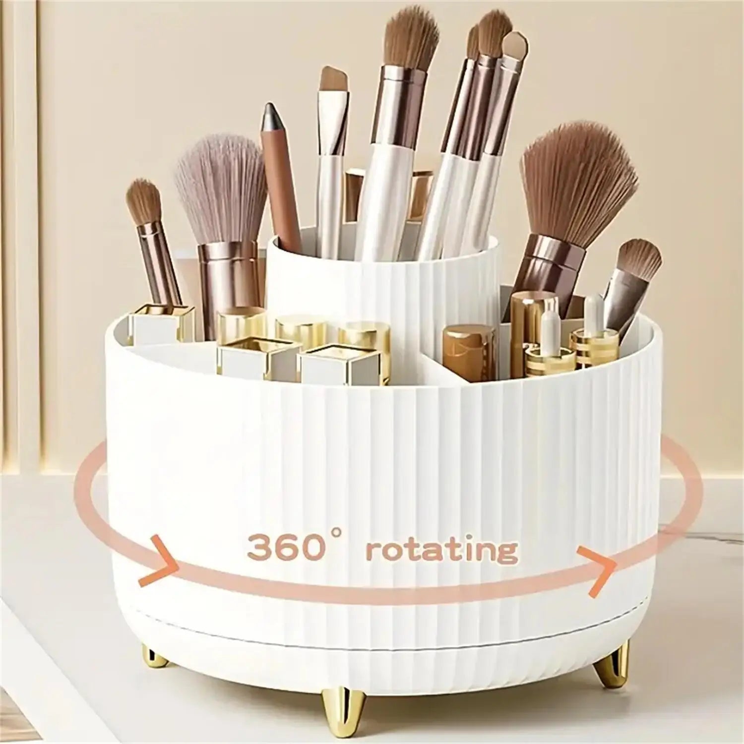360° 5 Compartment Rotating Multi-Functional Makeup Organizer & Brush Holder