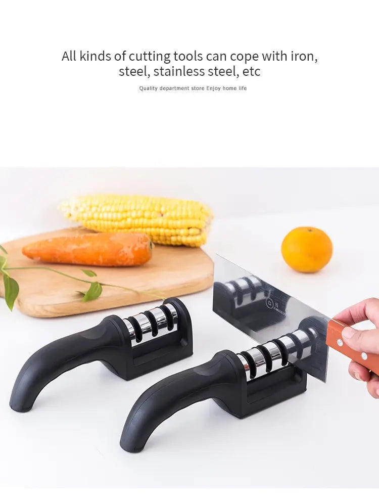 1Pc Black Kitchen Three Segment Multi-Knife Sharpener