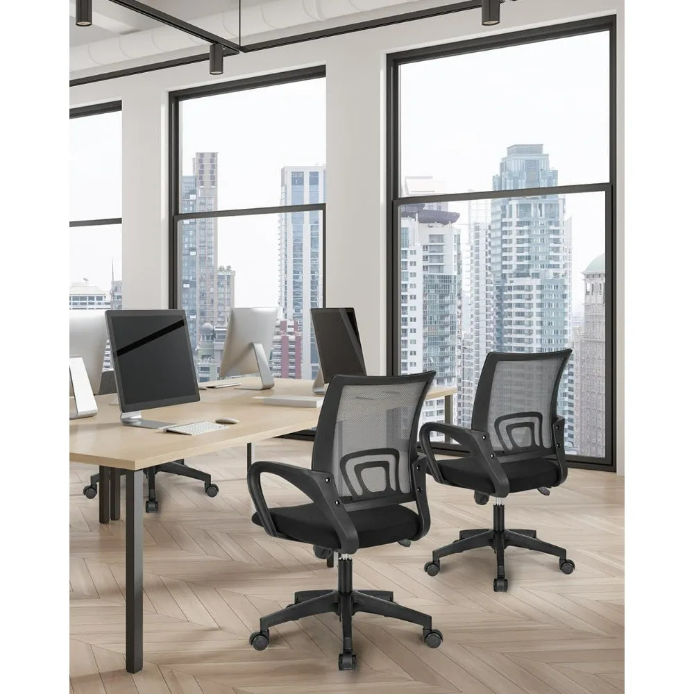 Black Mesh Office Chair Mid Back Lumbar Support Adjustable Height Swivel For Home Computer Desk Task