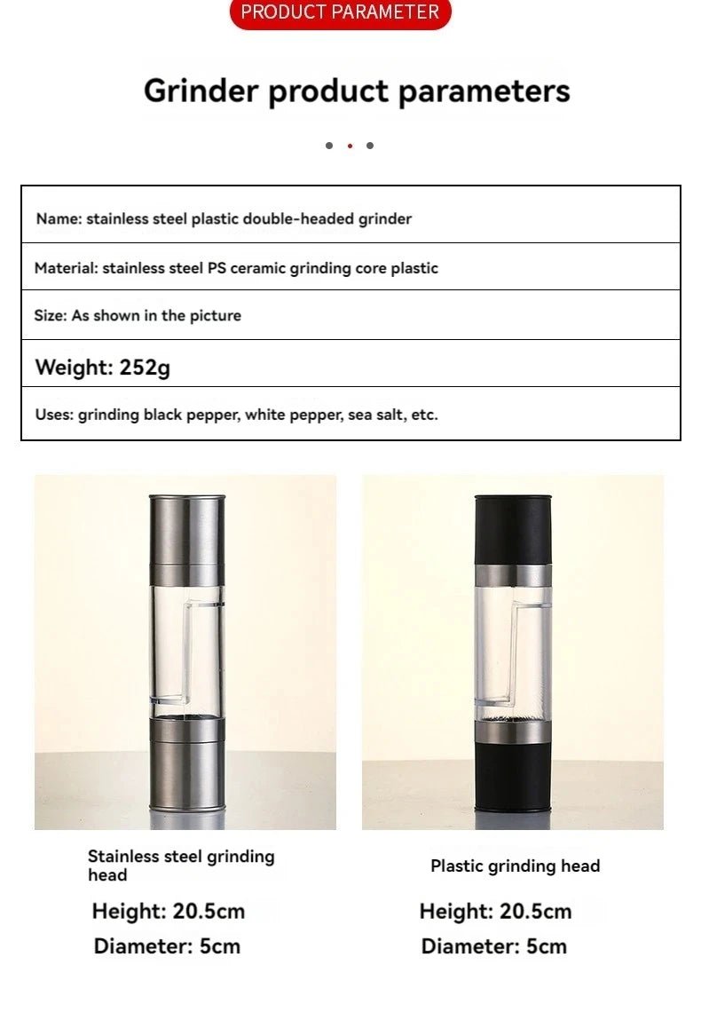 Salt and Pepper Grinder 2 in 1 Manual Stainless Steel Salt Pepper Mills with Adjustable Ceramic Kitchen Tool - Lovies Kitchenwares