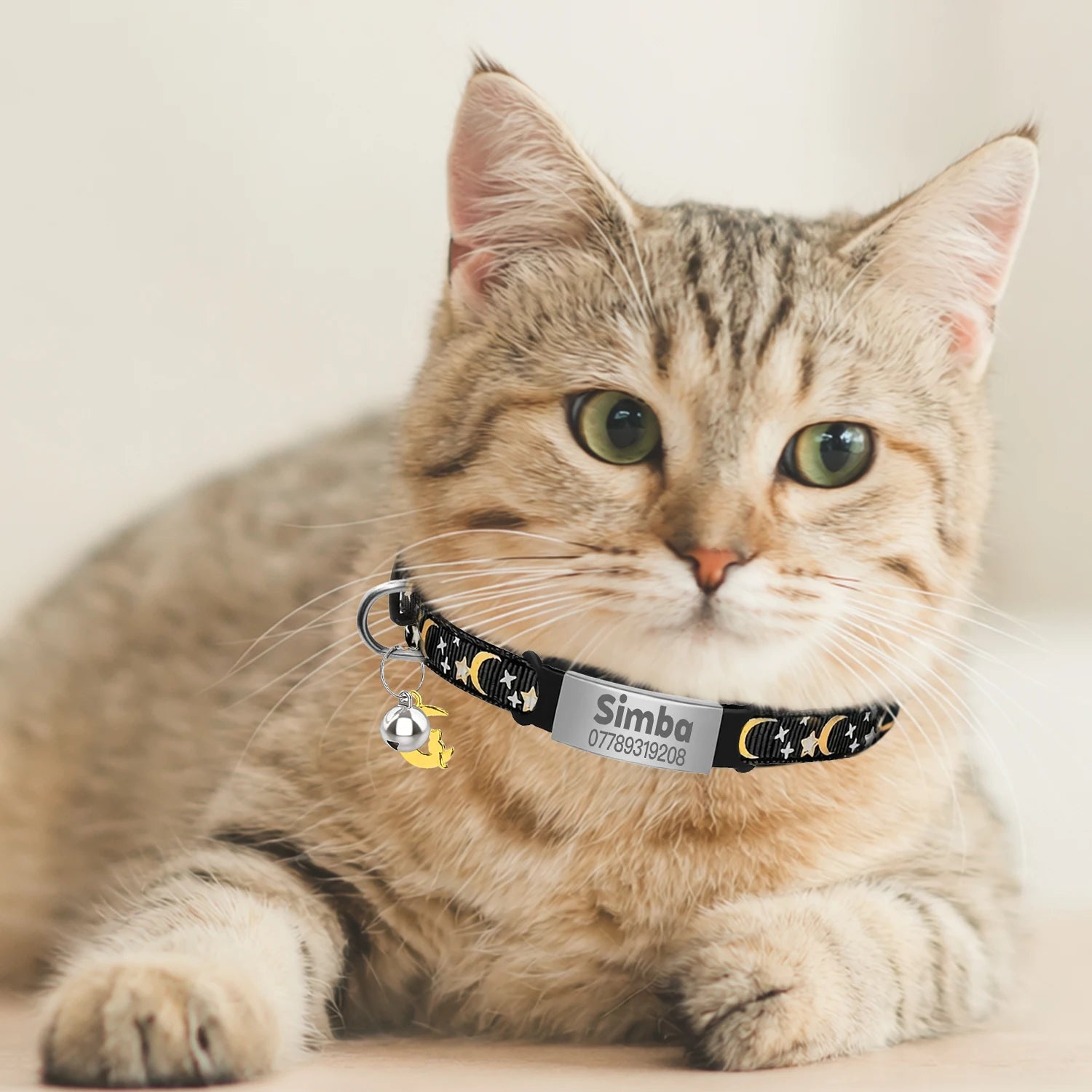 Customized Cute Glow Bell & Moon Ornament Cat Collar With Free Engraved Anti-lost Pet ID
