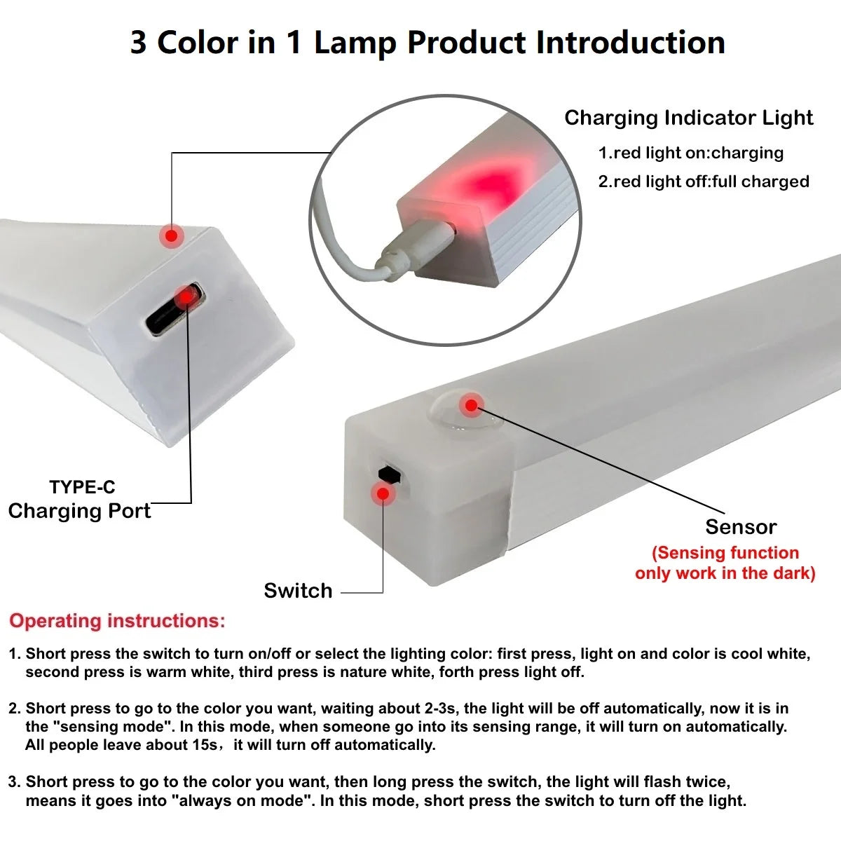Rechargeable Magnetic Motion Sensor LED Bar Light Induction Portable Cordless Night Light