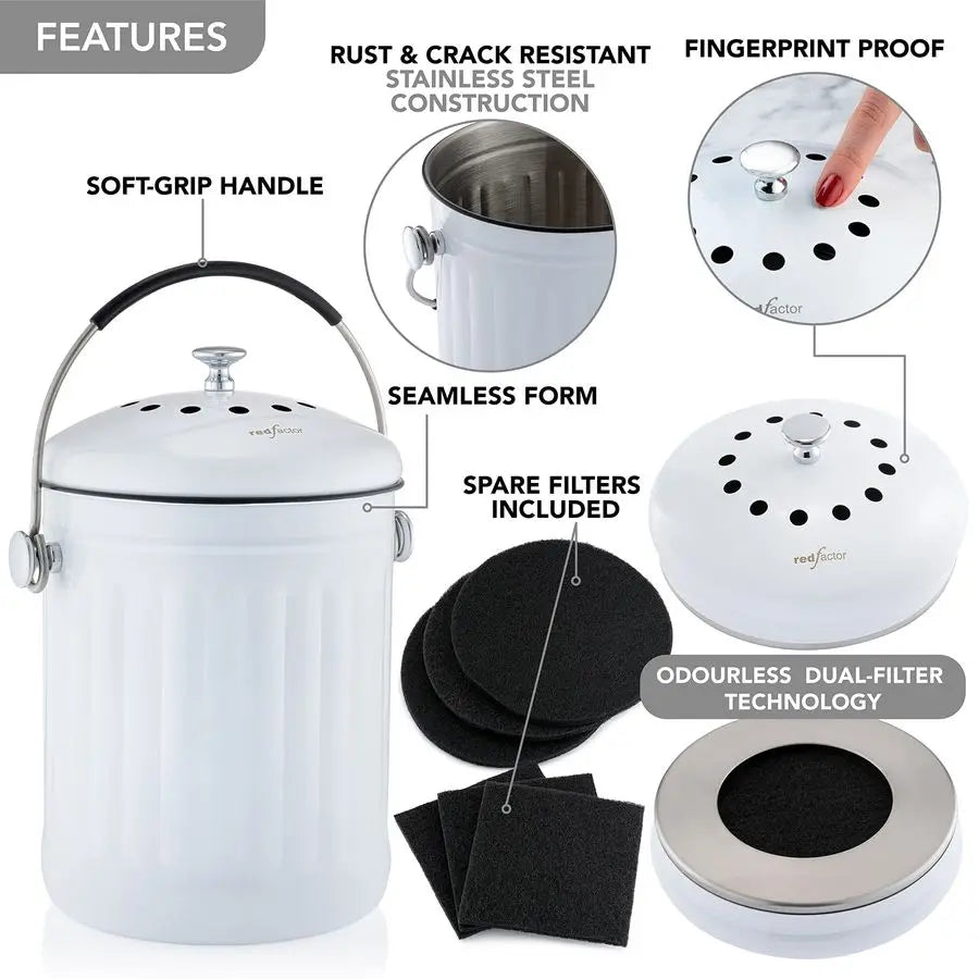Premium Dual Filter Stainless Steel Food Compost Bucket for Kitchen Countertop Ease