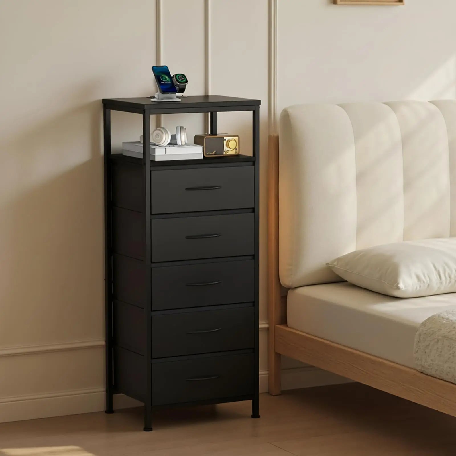 5 Fabric Dresser Drawer with Charging Station and Outlets