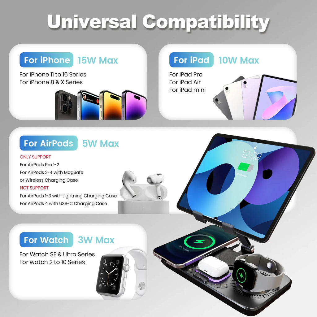7 in 1 Wireless Fast Charging Station and Night Lamp Clock