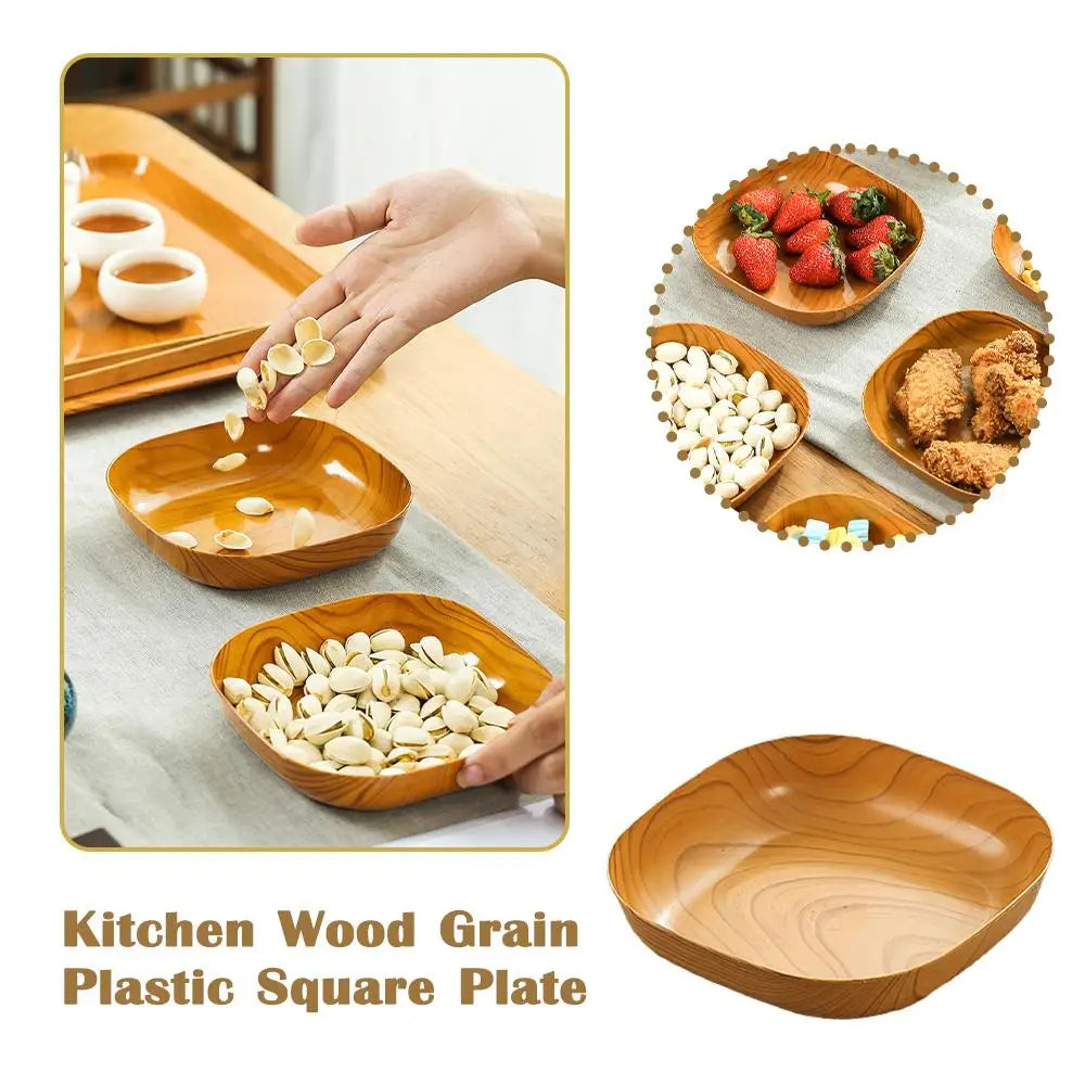 10PCS Japanese-style Plastic Dish Multifunctional Simple Imitation Wood Grain Bone Spitting Dish