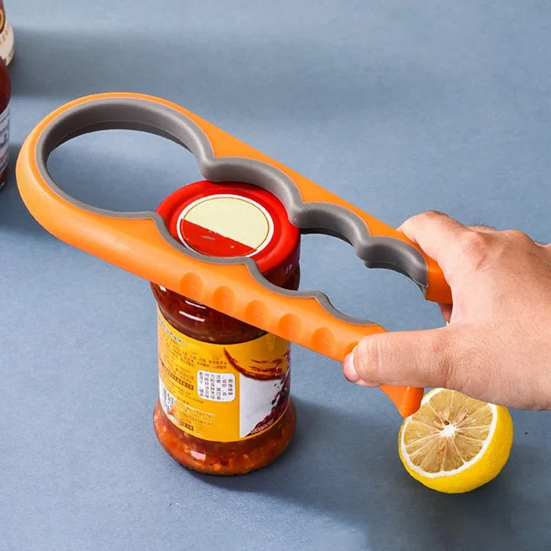 Multifunctional 4-in-1 Kitchen Tool Jar Gripper with Lid and Bottle Opener