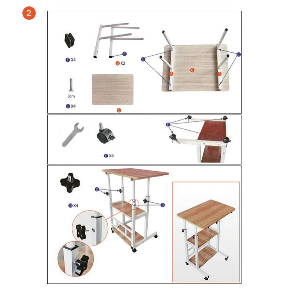 Height Adjustable Computer or Laptop Desk With Multi-Layer Storage
