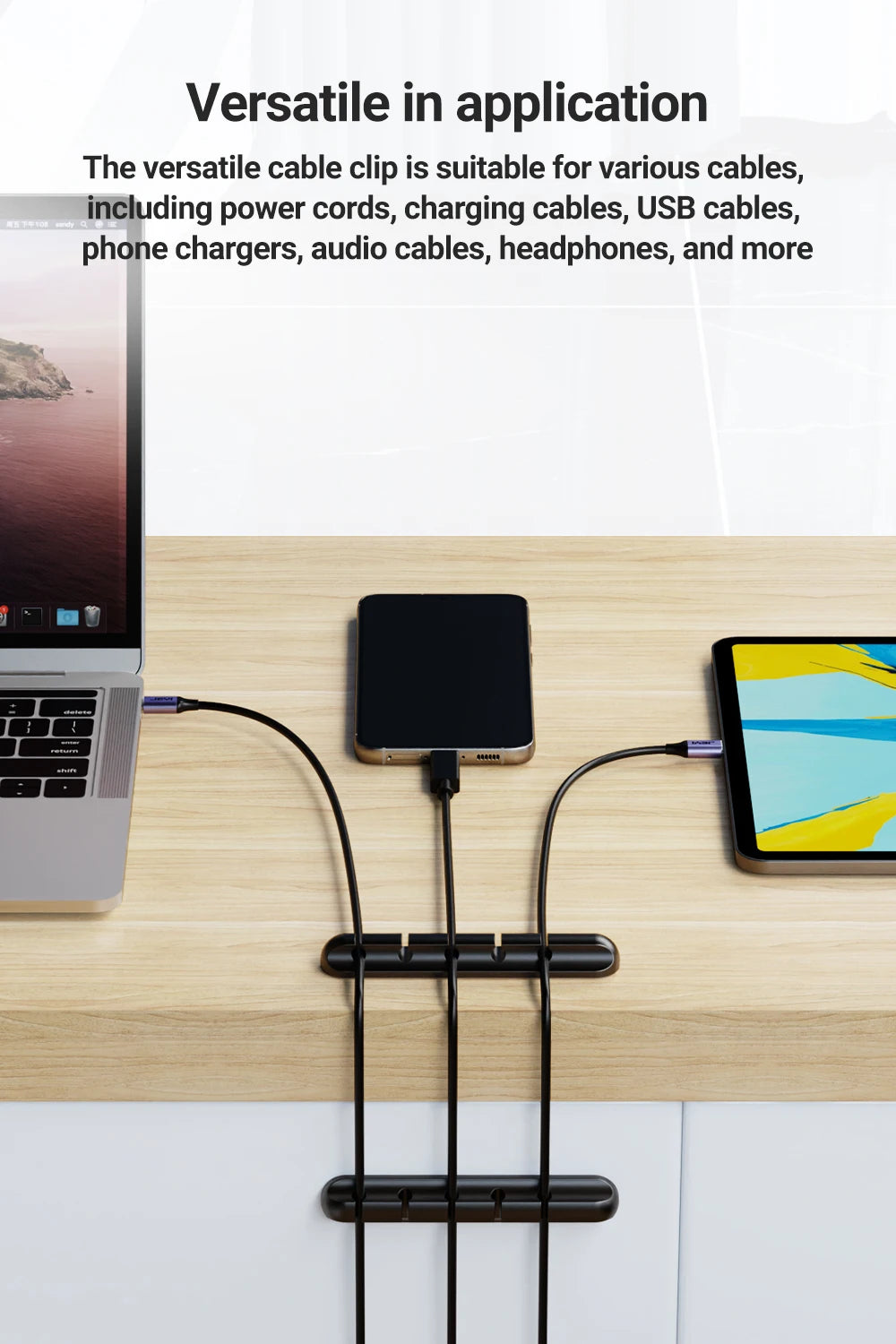 Adhesive Cable Clip Holder For Wire Organizer With USB Charging Cable