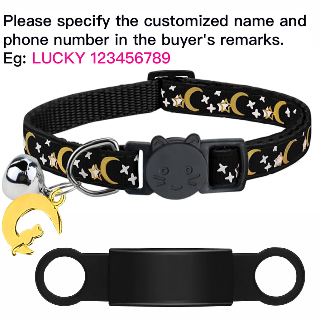 Customized Cute Glow Bell & Moon Ornament Cat Collar With Free Engraved Anti-lost Pet ID