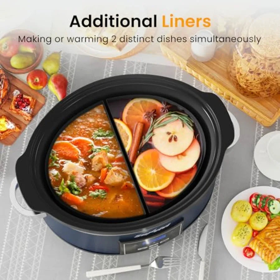 6QT Programmable Slow Cooker Multi-Cooker & Food Warmer with 2 in 1 Silicone Liners  Digital Timer 3 Adjustable Temps