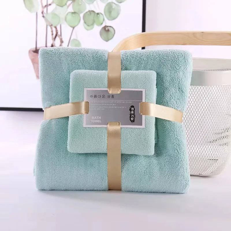 2PC Bath Towels Set Super Soft Highly Absorbent Quick-drying Coral Velvet Bath Towel For Adults