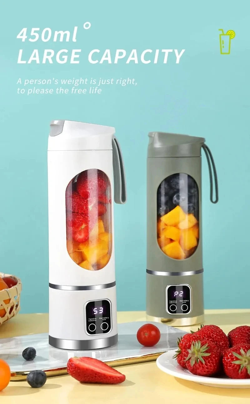 12 Blade Portable Fruit Juicer 450ml Capacity 3 Gears USB Rechargeable Blender Ice Crusher
