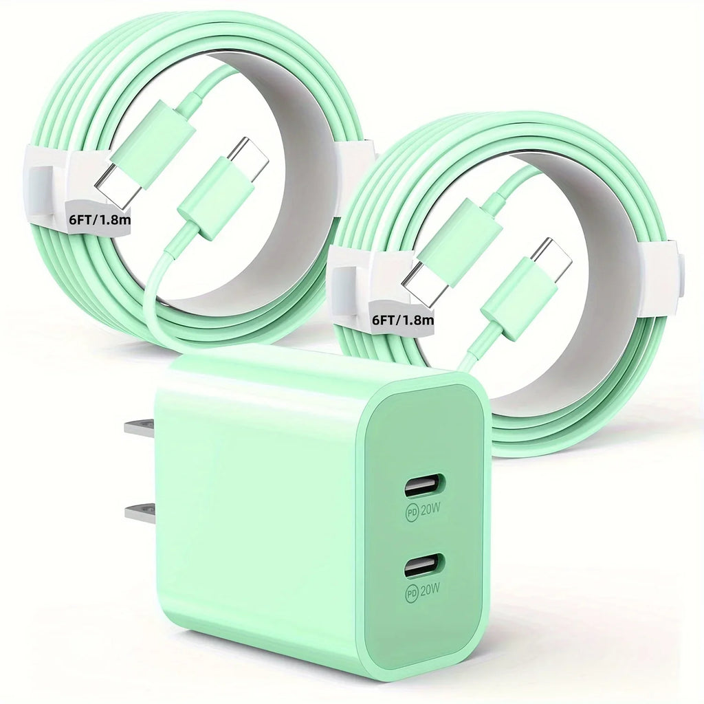 2-Pack For IPhone 15/15Pro/IPad Pro Charger, 40W Dual Port Block With 2Pack 6FT USB