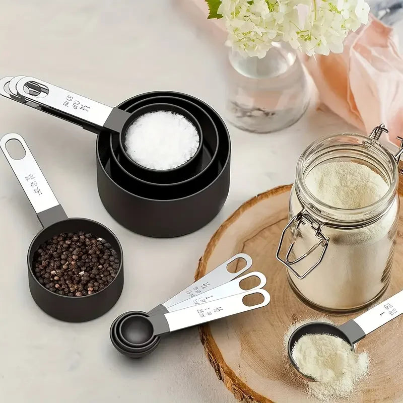 8pcs Stackable Nesting Measuring Cups & Spoons Set With Stainless Steel Handle