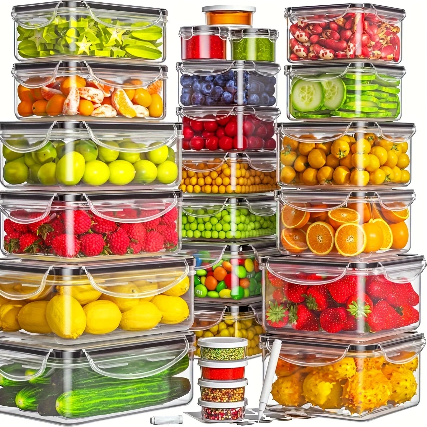 24 Airtight Multi-Food Storage Container Set With Lids & Labels -Microwave, Freezer, Refrigerator & Dishwasher Safe