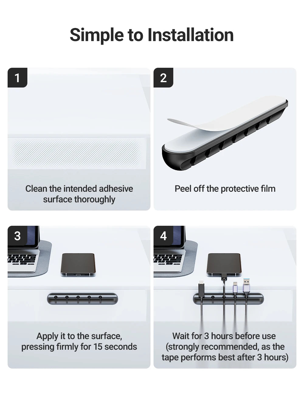 Adhesive Cable Clip Holder For Wire Organizer With USB Charging Cable