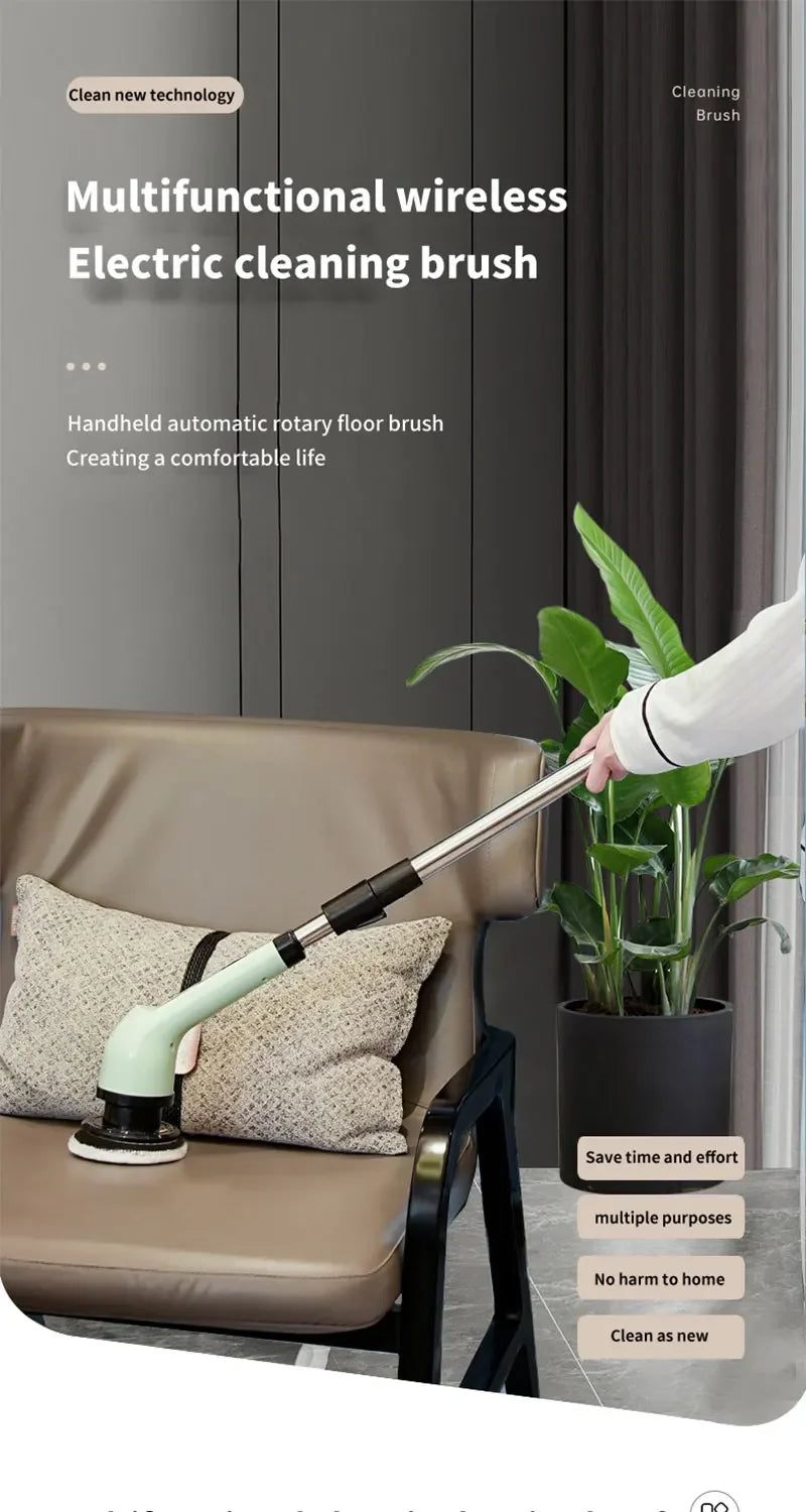9-in-1 Electric Rotating Cleaning Brush, Wireless Multi-Purpose Scrubber with Replaceable Heads and Adjustable Telescopic Handle
